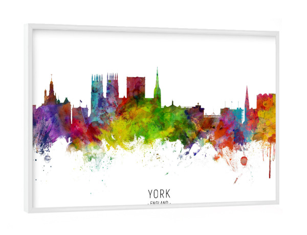 Poster mit weißem Rahmen "York England Skyline txt" artboxONE - Städte - York,England,Skyline,Cityscape,Stadtbild,Watercolor,Painting