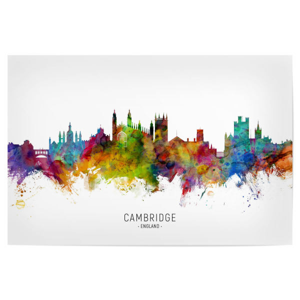 Poster "Cambridge England Skyline txt" artboxONE - Städte - Cambridge,England,Skyline,Cityscape,Stadtbild,Watercolor,Painting