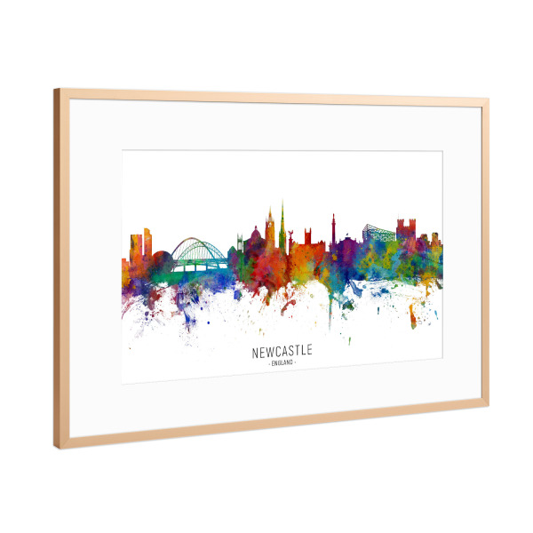 Poster mit Rahmen Kupfer "Newcastle England Skyline txt" artboxONE - Städte - Newcastle,England,Skyline,Cityscape,Stadtbild,Watercolor,Painting