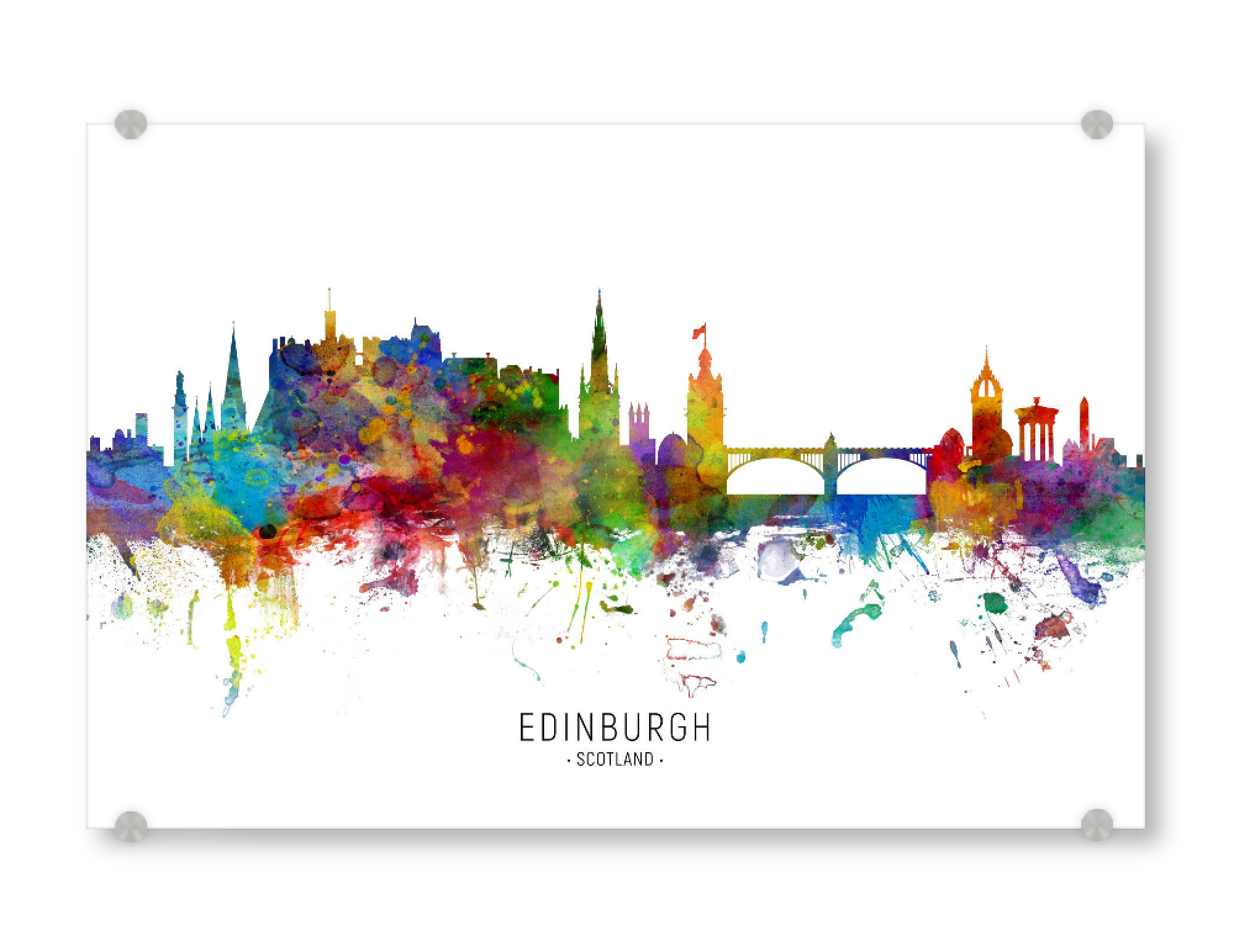 Acrylglasbild "Edinburgh Scotland Skyline txt" artboxONE - Städte - Edinburgh,Scotland,Skyline,Cityscape,Stadtbild,Watercolor,Painting
