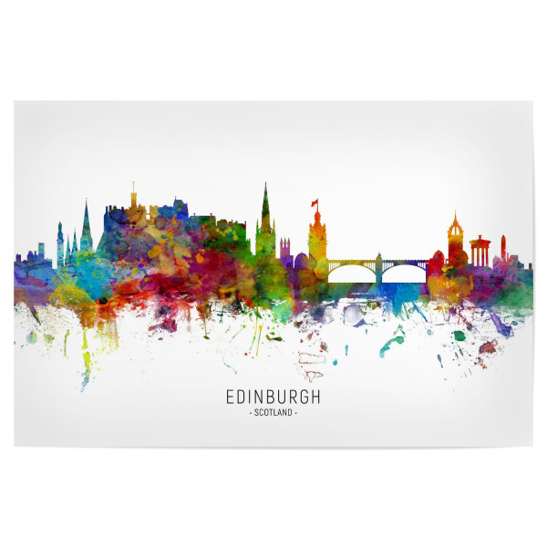 Poster "Edinburgh Scotland Skyline txt" artboxONE - Städte - Edinburgh,Scotland,Skyline,Cityscape,Stadtbild,Watercolor,Painting