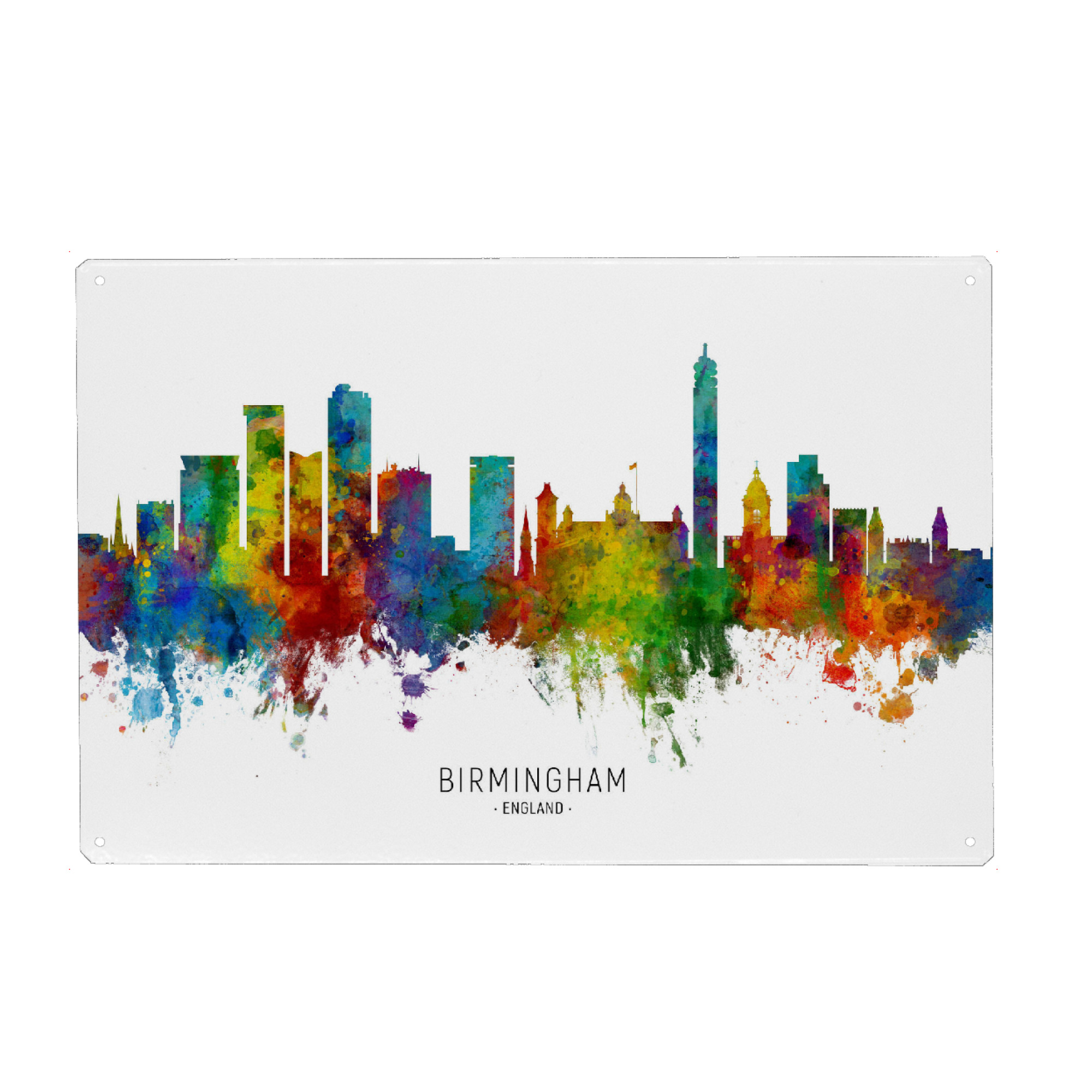 Metall Poster "Birmingham England Skyline txt" artboxONE - Städte - Birmingham,England,Skyline,Cityscape,Stadtbild,Watercolor,Painting - Blechschild