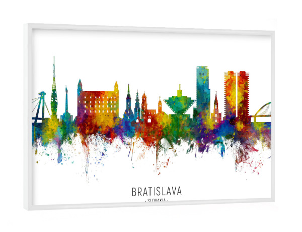 Poster mit weißem Rahmen "Bratislava Slovakia Skyline txt" artboxONE - Städte - Bratislava,Slovakia,Skyline,Cityscape,Stadtbild,Watercolor,Painting
