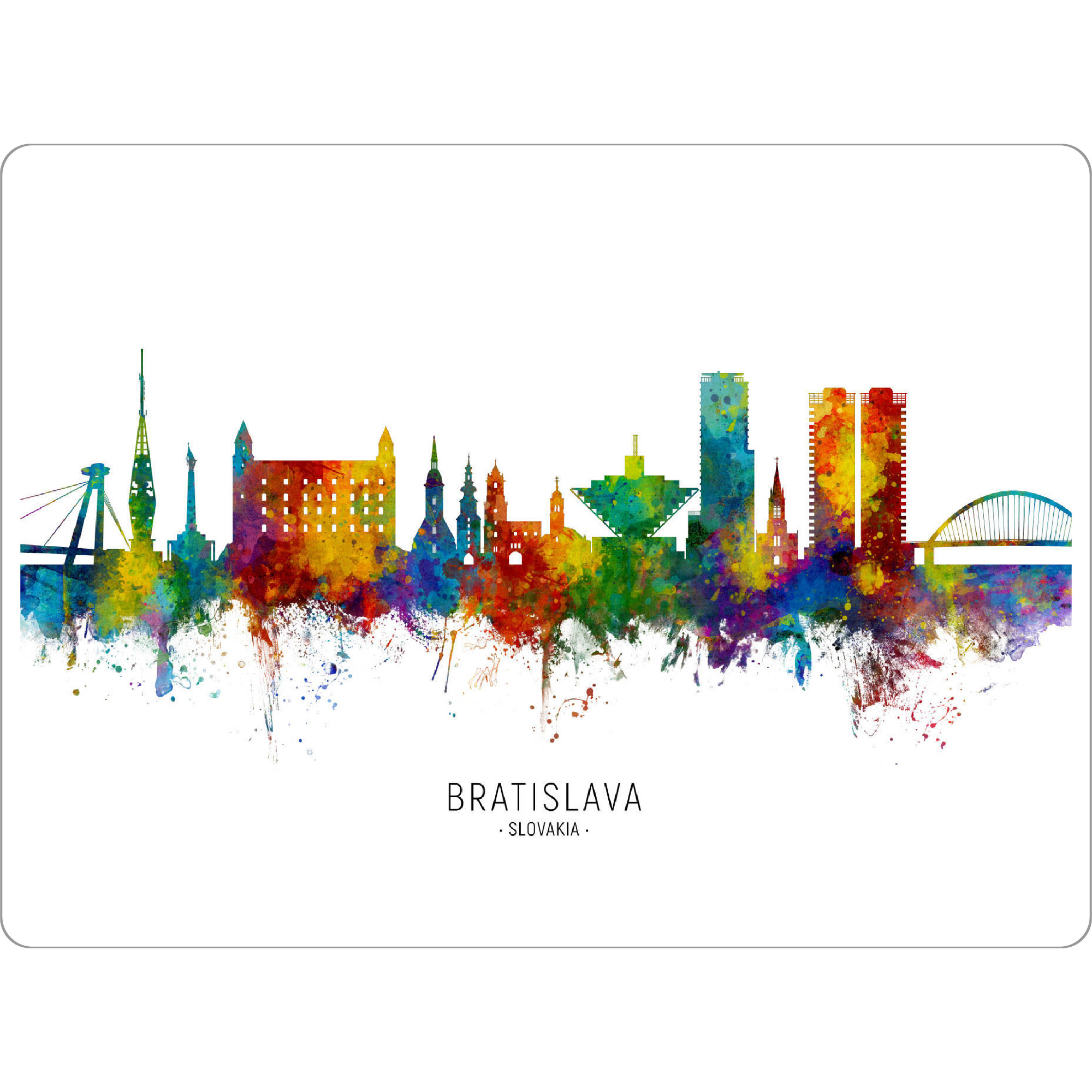 Tischset "Bratislava Slovakia Skyline txt" artboxONE - Städte - Bratislava,Slovakia,Skyline,Cityscape,Stadtbild,Watercolor,Painting