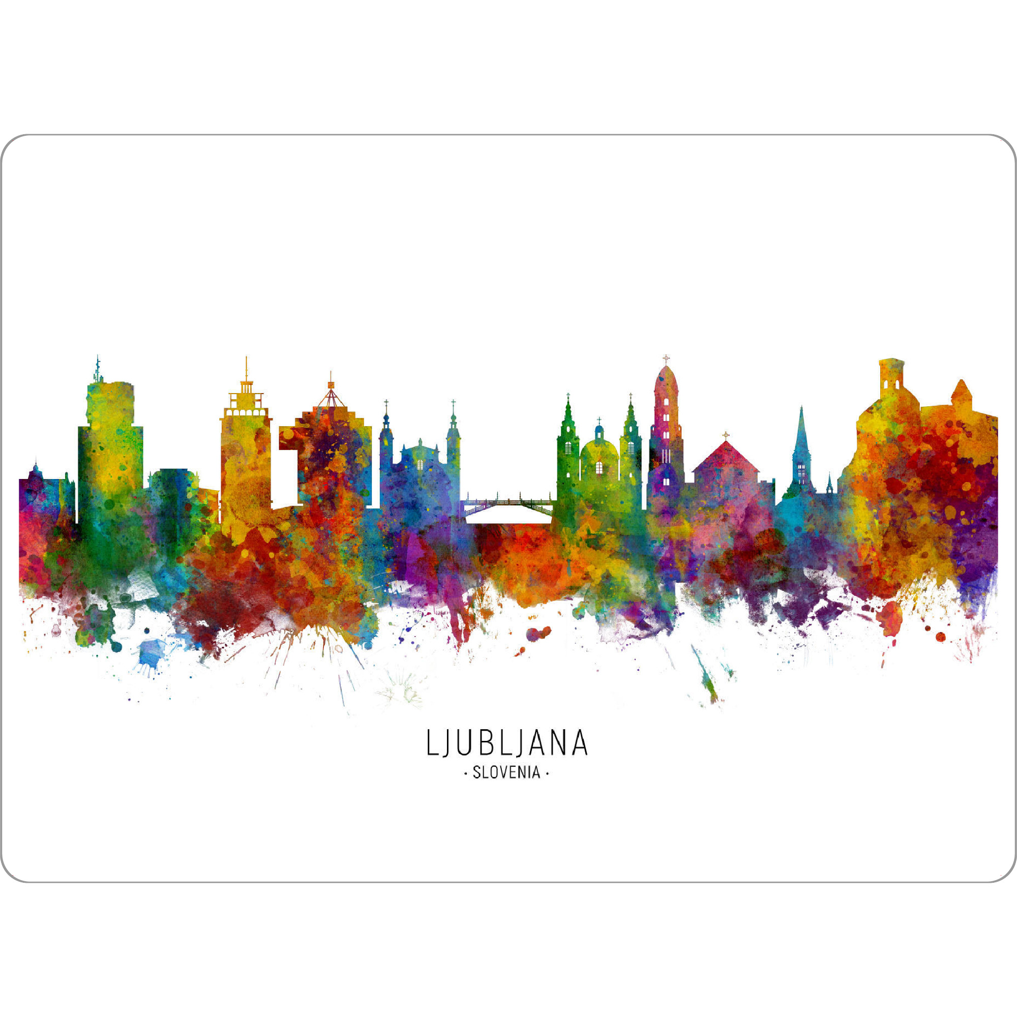 Tischset "Ljubljana Slovenia Skyline txt" artboxONE - Städte - Ljubljana,Slovenia,Skyline,Cityscape,Stadtbild,Watercolor,Painting - Bild ljubljana