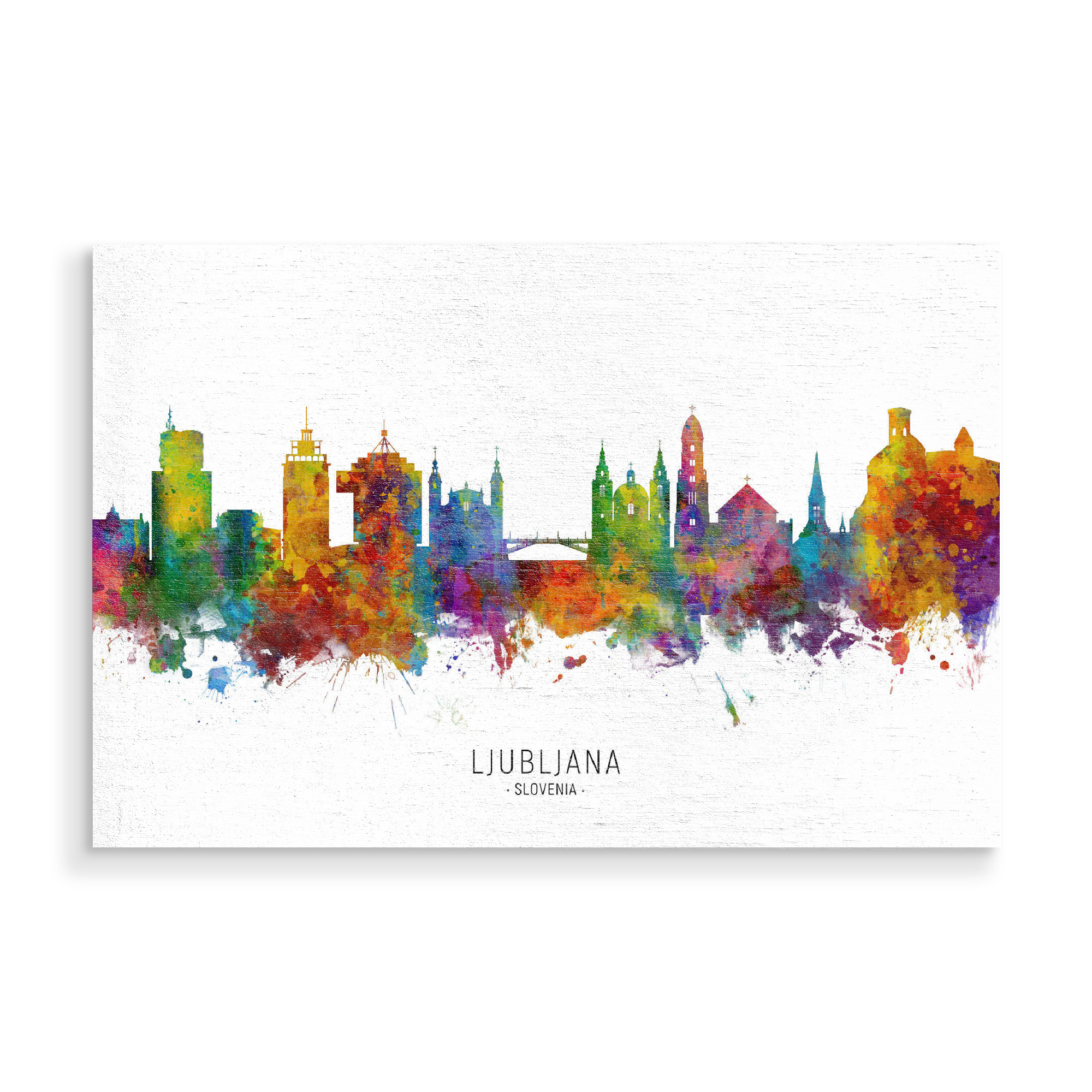 Holzbild "Ljubljana Slovenia Skyline txt" artboxONE - Städte - Ljubljana,Slovenia,Skyline,Cityscape,Stadtbild,Watercolor,Painting