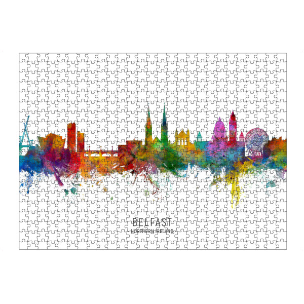 Puzzle Ravensburger "Belfast N Ireland Skyline txt" artboxONE - Städte - Belfast,Northern ireland,Skyline,Cityscape,Stadtbild,Watercolor,Painting