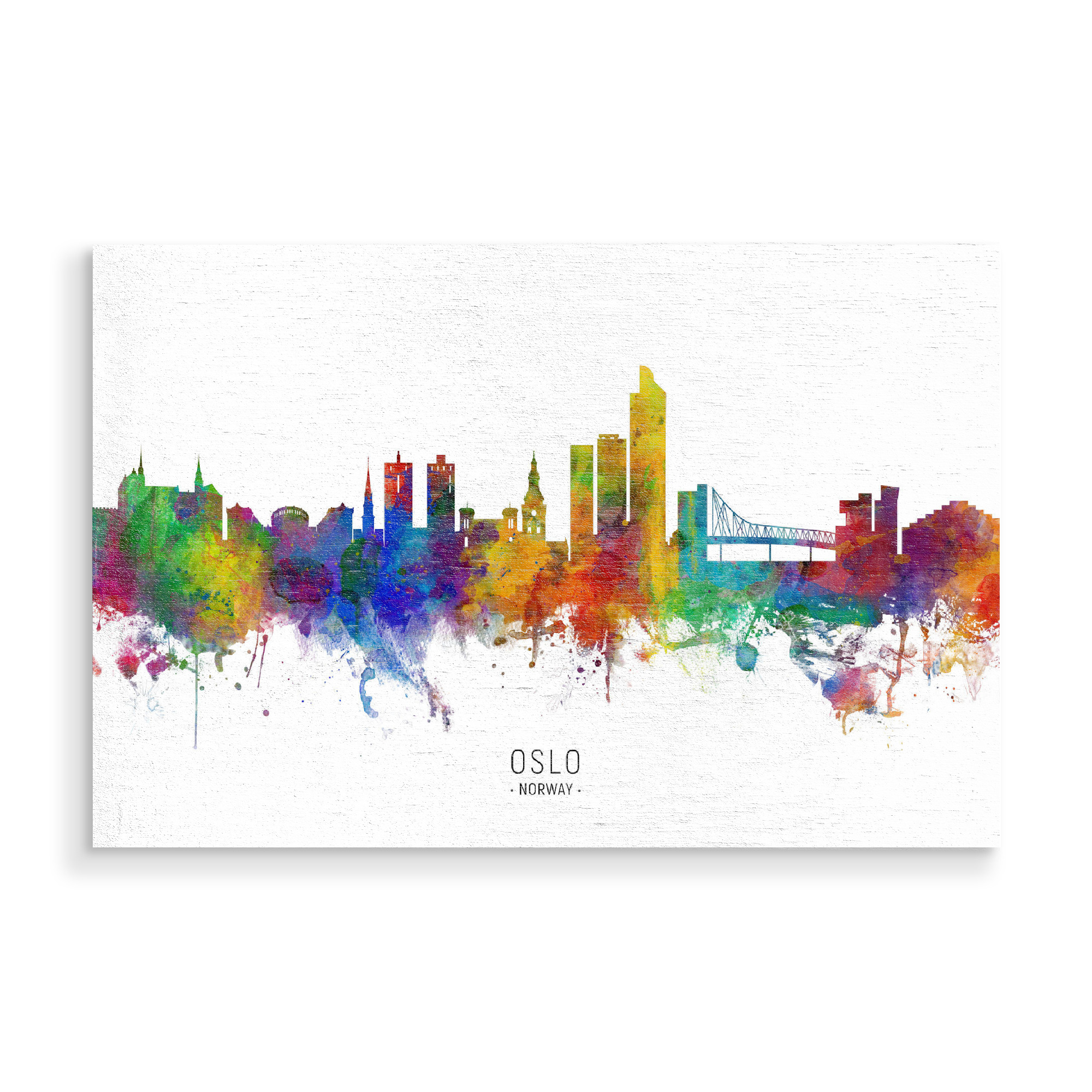 Holzbild "Oslo Norway Skyline txt" artboxONE - Städte - Oslo,Norway,Skyline,Cityscape,Stadtbild,Watercolor,Painting