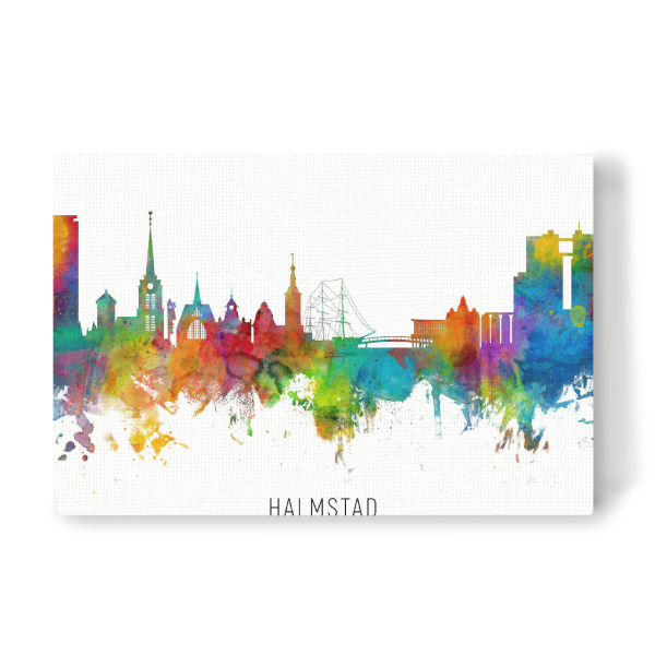 Leinwandbild "Halmstad Sweden Skyline txt" artboxONE - Städte - Halmstad,Sweden,Skyline,Cityscape,Stadtbild,Watercolor,Painting