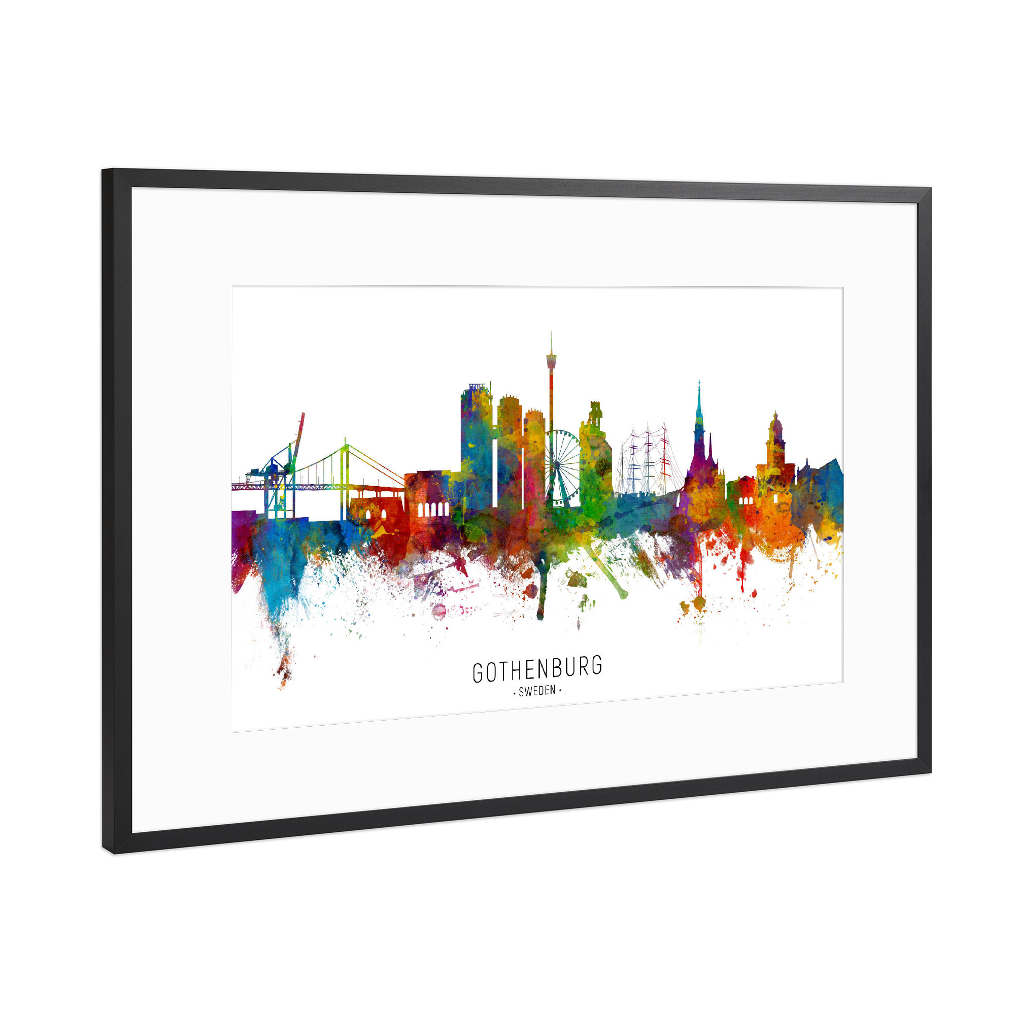 Poster mit Rahmen Schwarz (Metallic) "Gothenburg Sweden Skyline txt" artboxONE - Städte