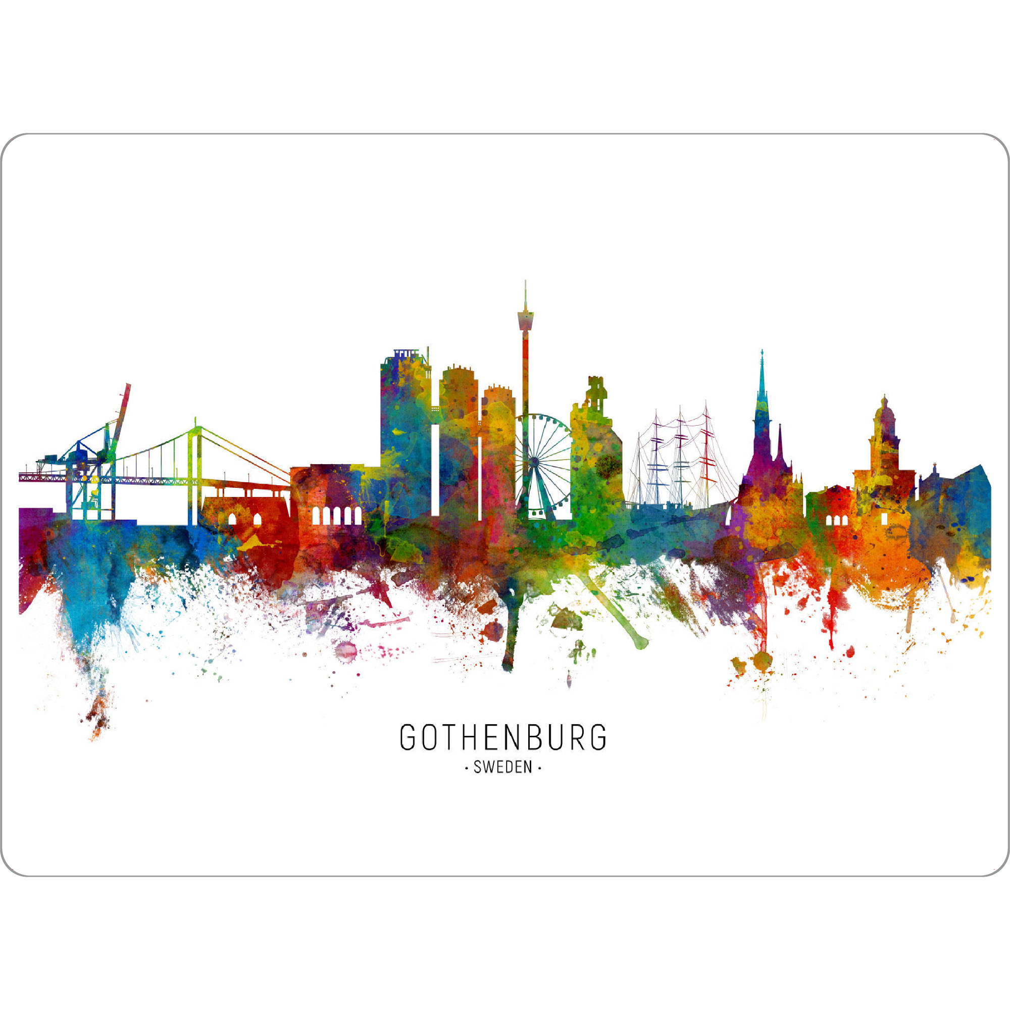 Tischset "Gothenburg Sweden Skyline txt" artboxONE - Städte - Gothenburg,Sweden,Skyline,Cityscape,Stadtbild,Watercolor,Painting - Bild gothenburg