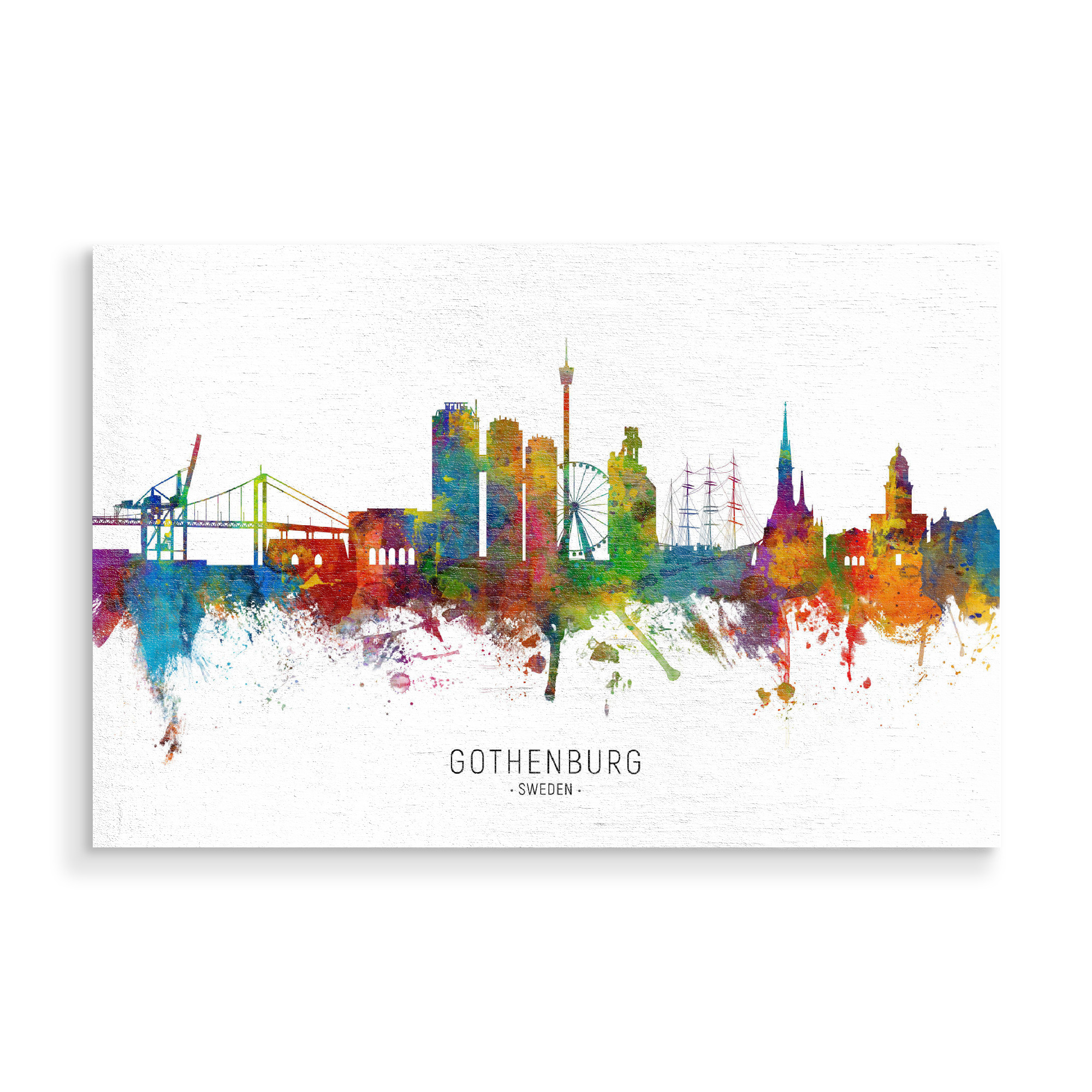 Holzbild "Gothenburg Sweden Skyline txt" artboxONE - Städte - Gothenburg,Sweden,Skyline,Cityscape,Stadtbild,Watercolor,Painting