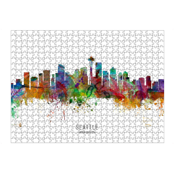 Puzzle Ravensburger "Seattle Washington Skyline txt" artboxONE - Städte - Seattle,Washington,Skyline,Cityscape,Stadtbild,Watercolor,Painting