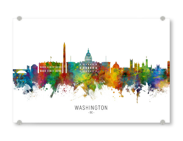 Acrylglasbild "Washington DC Skyline txt" artboxONE - Städte / Washington - Washington,Dc,Skyline,Cityscape,Stadtbild,Watercolor,Painting