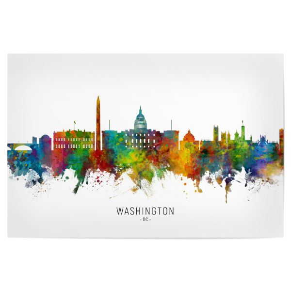 Poster 30x20 cm "Washington DC Skyline txt" artboxONE - Städte / Washington - Washington,Dc,Skyline,Cityscape,Stadtbild,Watercolor,Painting