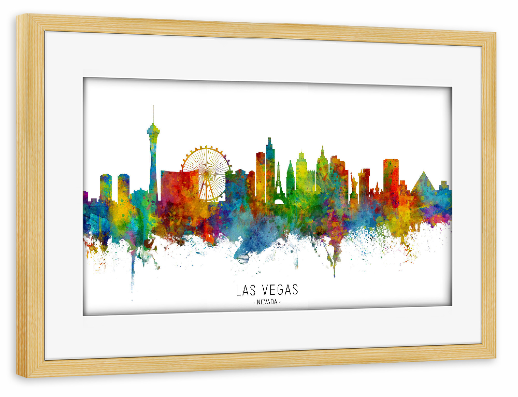 Poster mit Rahmen kiefer "Las Vegas Nevada Skyline txt" artboxONE - Städte / Las Vegas