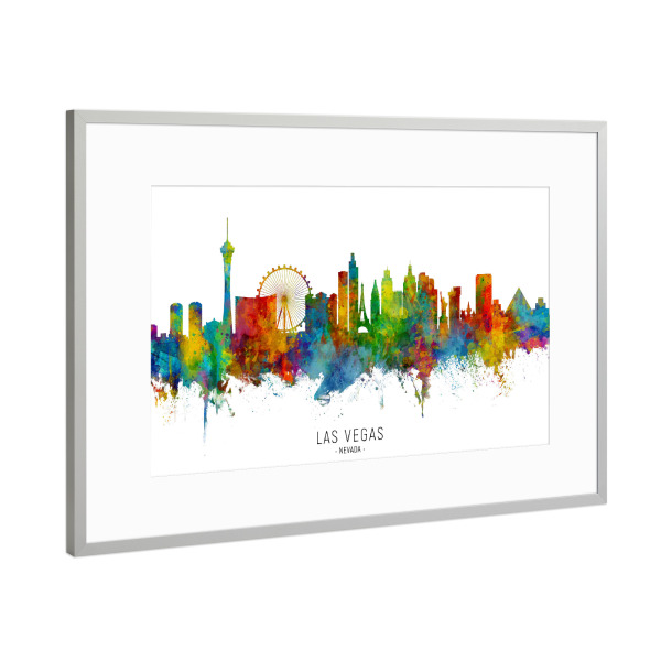 Poster mit Rahmen Silber "Las Vegas Nevada Skyline txt" artboxONE - Städte / Las Vegas