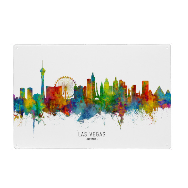 Holzbild "Las Vegas Nevada Skyline txt" artboxONE - Städte / Las Vegas - Las vegas,Nevada,Skyline,Cityscape,Stadtbild,Watercolor,Painting