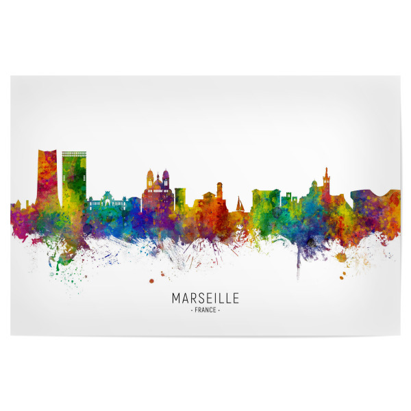 Poster "Marseille France Skyline txt" artboxONE - Städte - Marseille,France,Skyline,Cityscape,Stadtbild,Watercolor,Painting