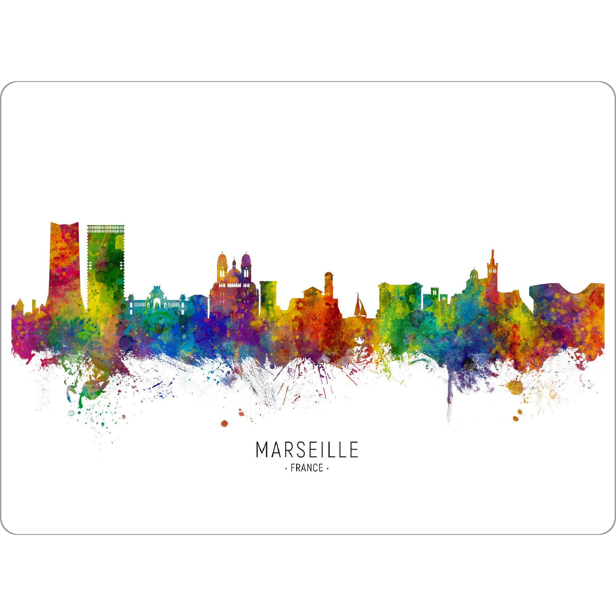 Tischset "Marseille France Skyline txt" artboxONE - Städte - Marseille,France,Skyline,Cityscape,Stadtbild,Watercolor,Painting - Bild marseille