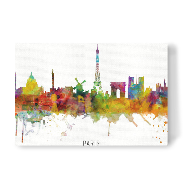 Leinwandbild "Paris France Skyline txt" artboxONE - Städte / Paris - Paris,France,Skyline,Cityscape,Stadtbild,Watercolor,Painting