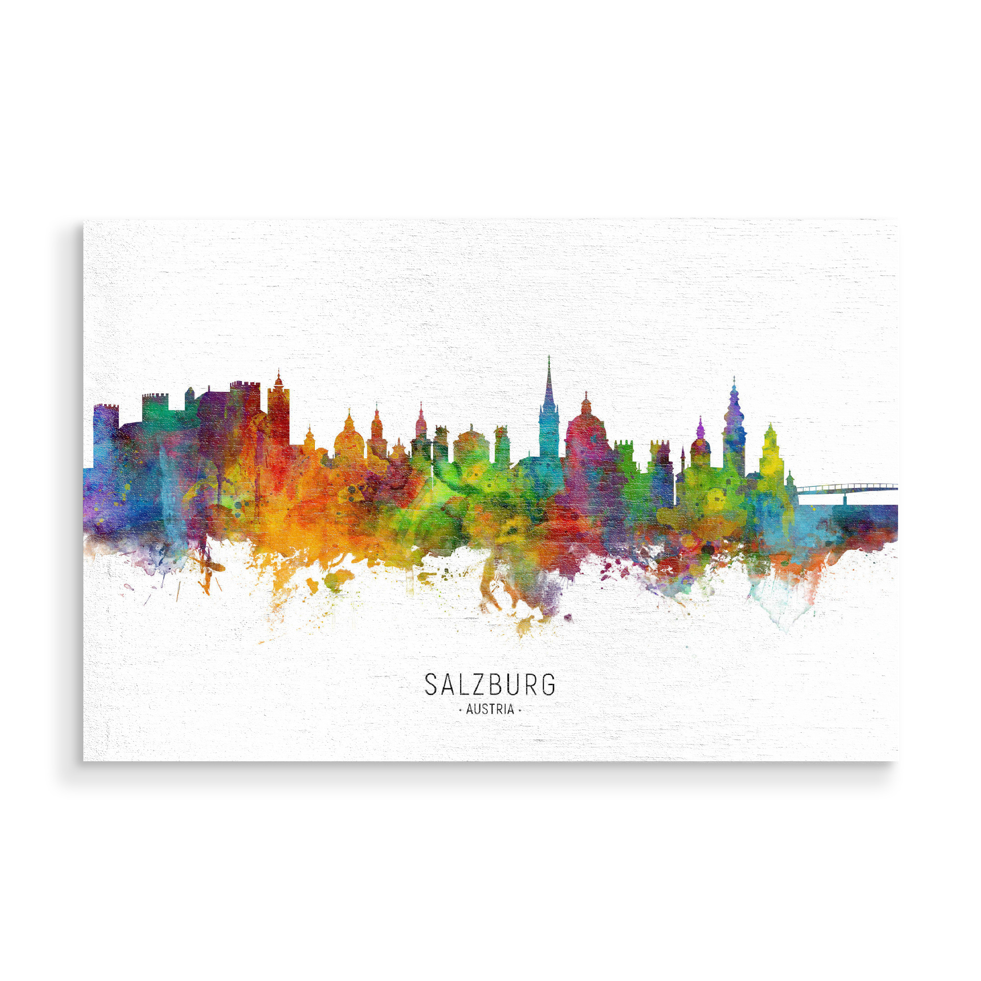 Holzbild "Salzburg Austria Skyline txt" artboxONE - Städte - Salzburg,Austria,Skyline,Cityscape,Stadtbild,Watercolor,Painting