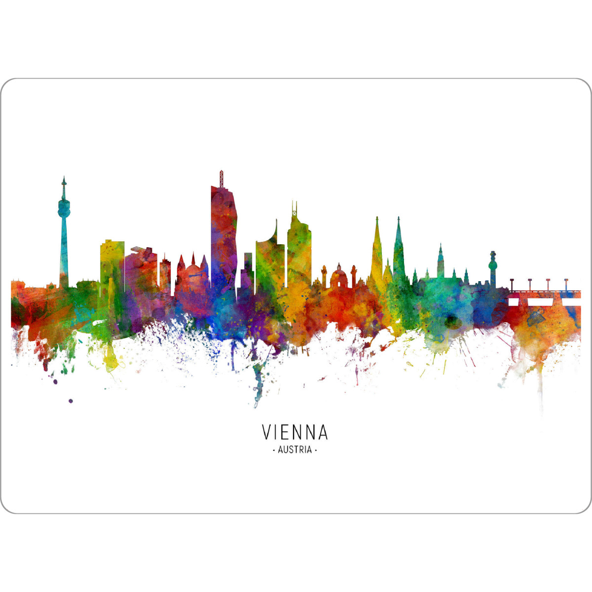 Tischset "Vienna Austria Skyline txt" artboxONE - Städte / Wien - Vienna,Austria,Skyline,Cityscape,Stadtbild,Watercolor,Painting - Bild vienna