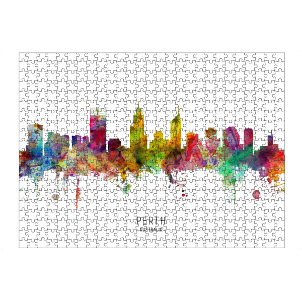 Puzzle Ravensburger "Perth Australia Skyline txt" artboxONE - Städte - Perth,Australia,Skyline,Cityscape,Stadtbild,Watercolor,Painting - Bild perth