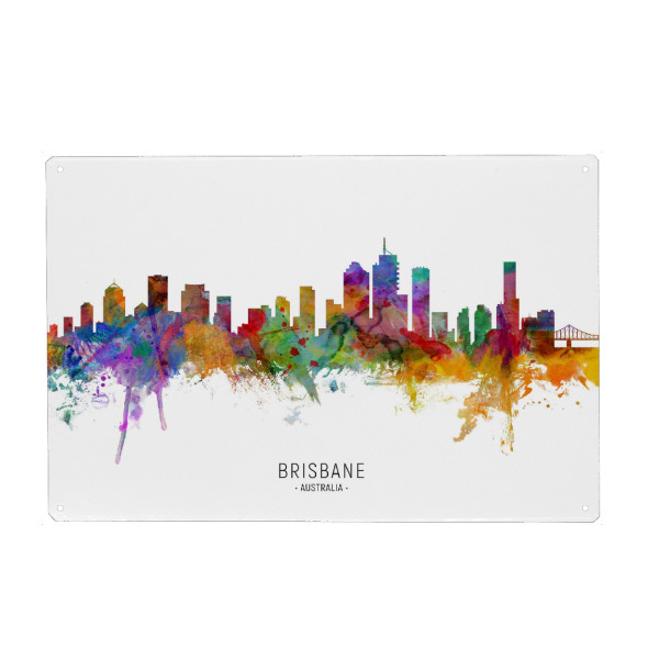 Holzbild "Brisbane Australia Skyline txt" artboxONE - Städte - Brisbane,Australia,Skyline,Cityscape,Stadtbild,Watercolor,Painting