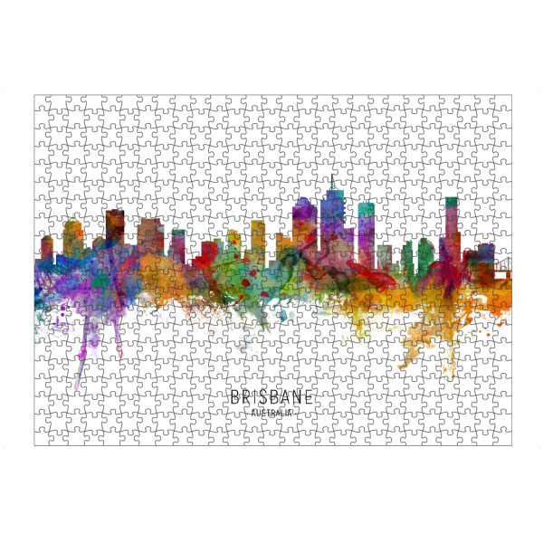 Puzzle Ravensburger "Brisbane Australia Skyline txt" artboxONE - Städte - Brisbane,Australia,Skyline,Cityscape,Stadtbild,Watercolor,Painting