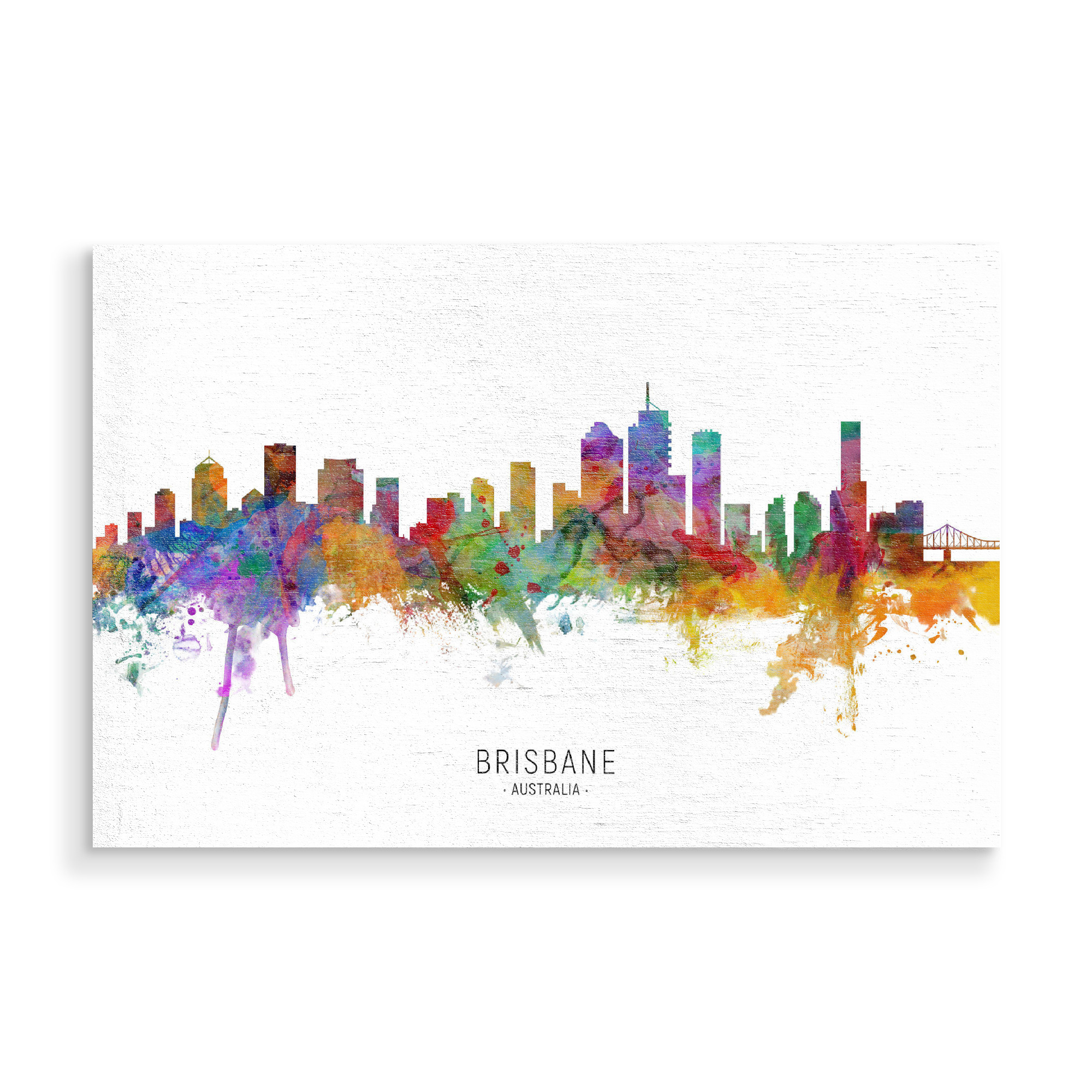 Holzbild "Brisbane Australia Skyline txt" artboxONE - Städte - Brisbane,Australia,Skyline,Cityscape,Stadtbild,Watercolor,Painting