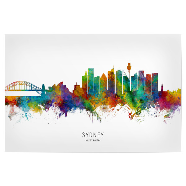 Poster "Sydney Australia Skyline txt" artboxONE - Städte / Sydney - Sydney,Australia,Skyline,Cityscape,Stadtbild,Watercolor,Painting