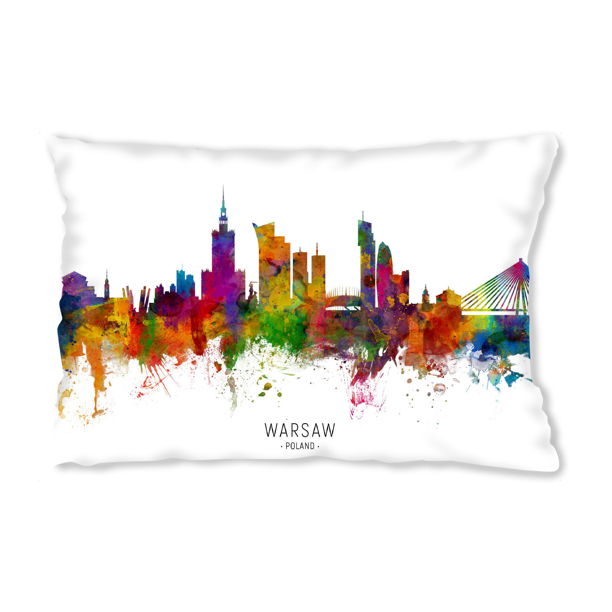 Design-Kissen "Warsaw Poland Skyline txt" artboxONE - Städte - Warsaw,Poland,Skyline,Cityscape,Stadtbild,Watercolor,Painting - Bild warsaw