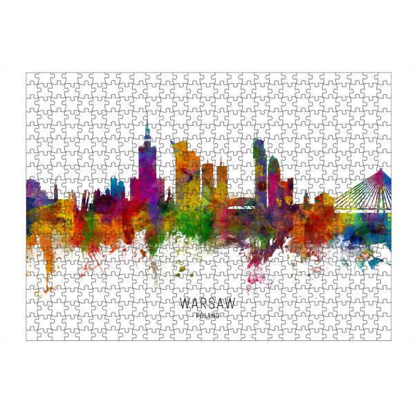 Puzzle Ravensburger "Warsaw Poland Skyline txt" artboxONE - Städte - Warsaw,Poland,Skyline,Cityscape,Stadtbild,Watercolor,Painting - Bild warsaw