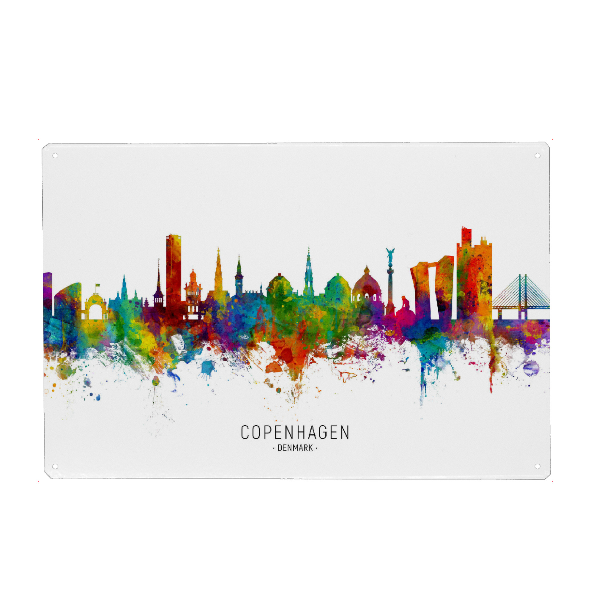 Metall Poster "Copenhagen Denmark Skyline txt" artboxONE - Städte / København - Copenhagen,Denmark,Skyline,Cityscape,Stadtbild,Watercolor,Painting
