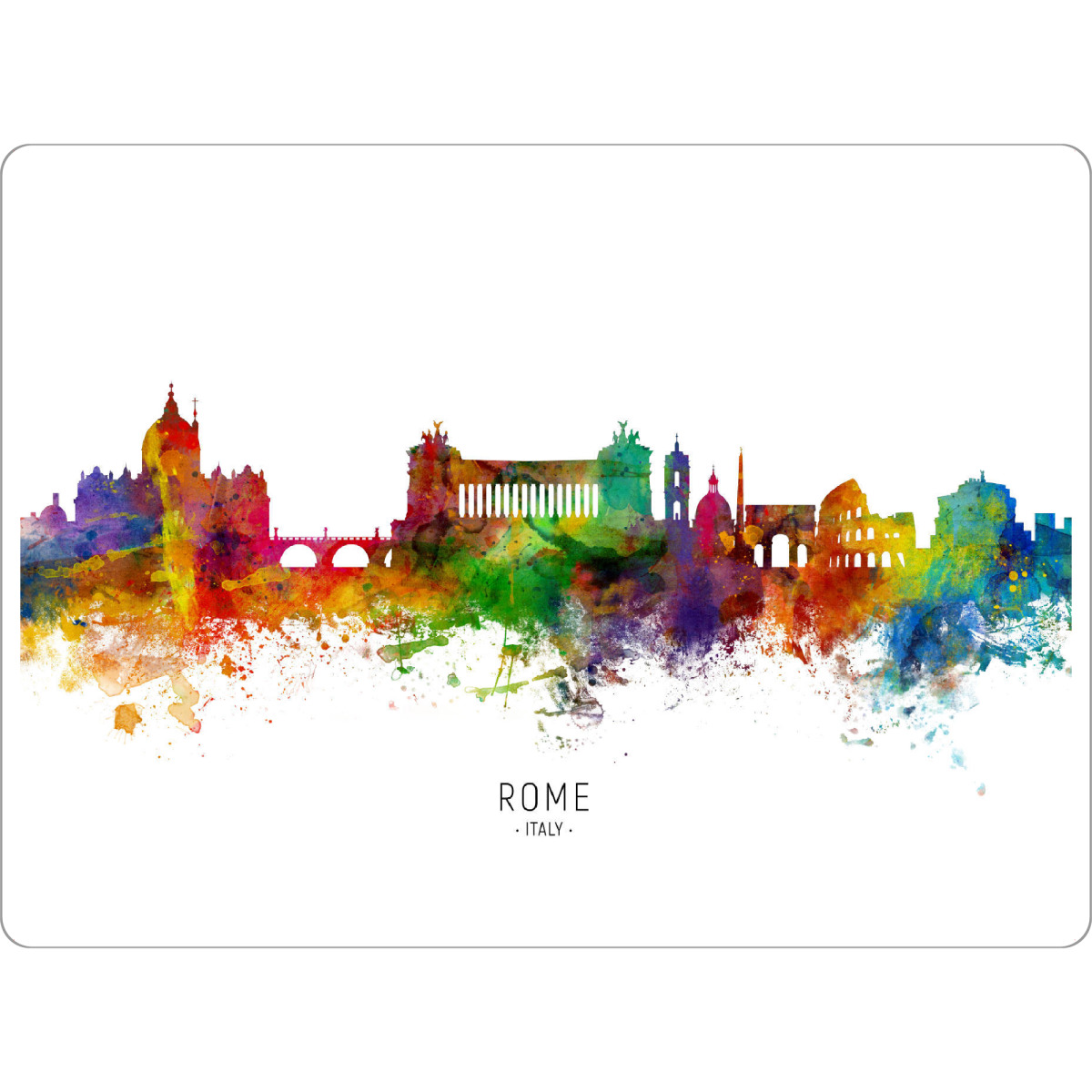 Tischset "Rome Italy Skyline txt" artboxONE - Städte / Rom - Rome,Italy,Skyline,Cityscape,Stadtbild,Watercolor,Painting - Bild rome