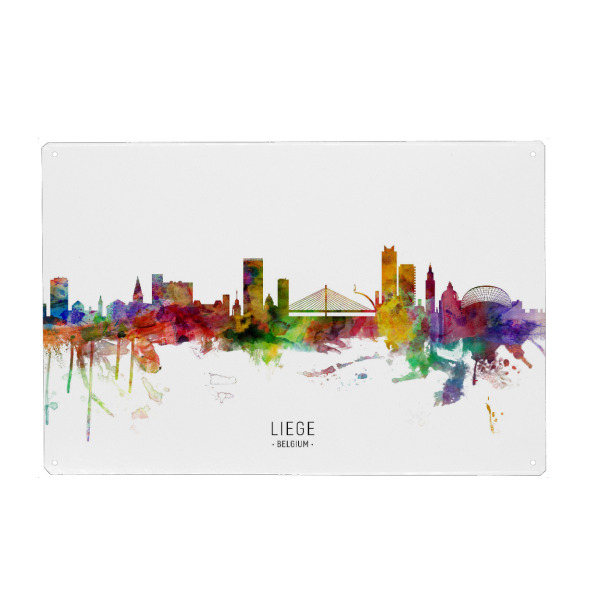 Holzbild "Liege Belgium Skyline txt" artboxONE - Städte - Liege,Belgium,Skyline,Cityscape,Stadtbild,Watercolor,Painting