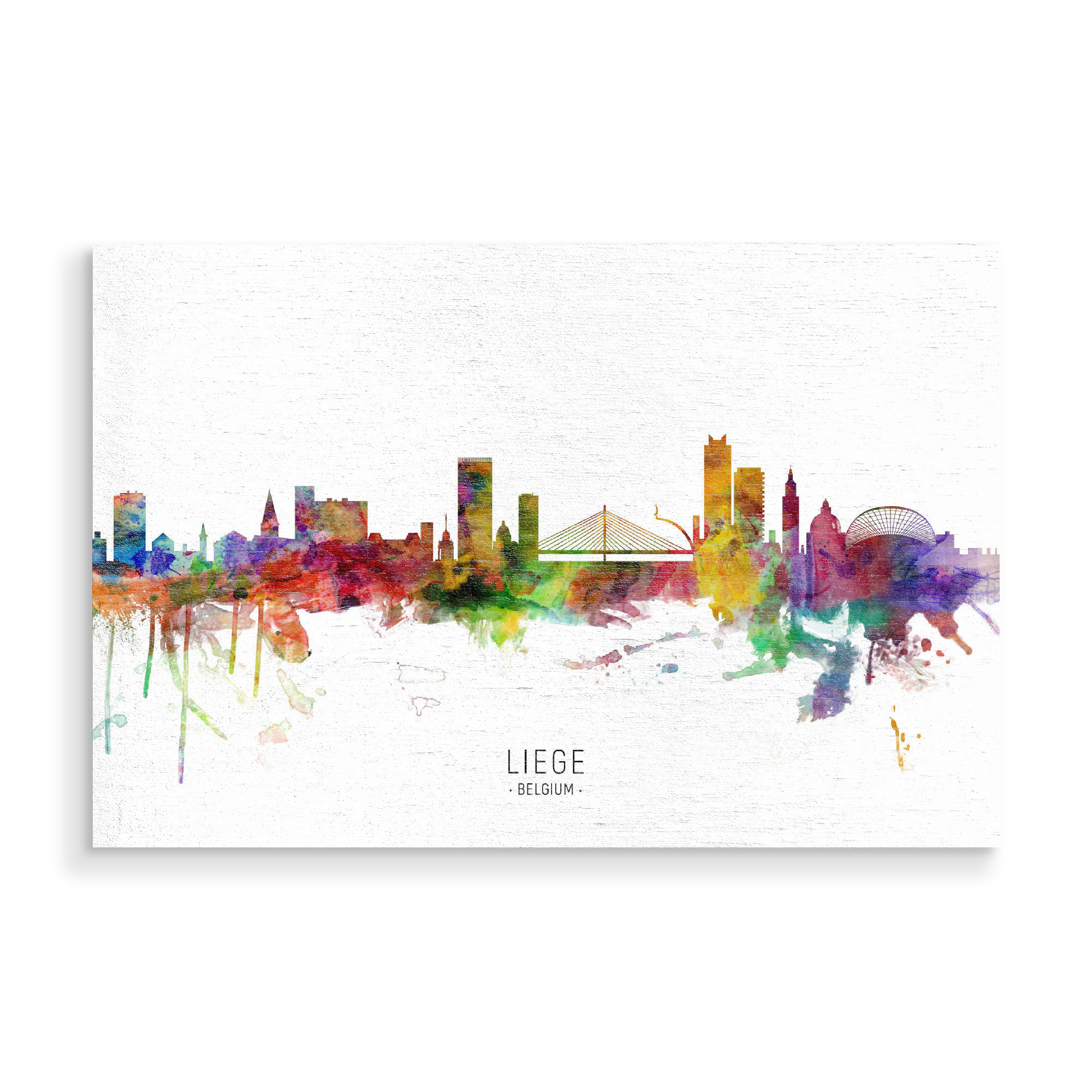 Holzbild "Liege Belgium Skyline txt" artboxONE - Städte - Liege,Belgium,Skyline,Cityscape,Stadtbild,Watercolor,Painting