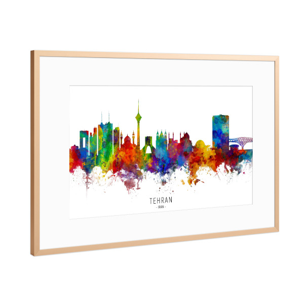 Poster mit Rahmen Kupfer "Tehran Iran Skyline txt" artboxONE - Städte - Tehran,Iran,Skyline,Cityscape,Stadtbild,Watercolor,Painting