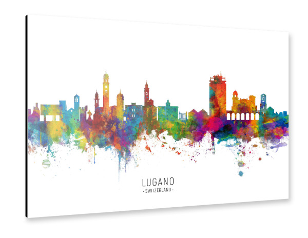 Alu-Dibond "Lugano Switzerland Skyline txt" 30x20 cm artboxONE