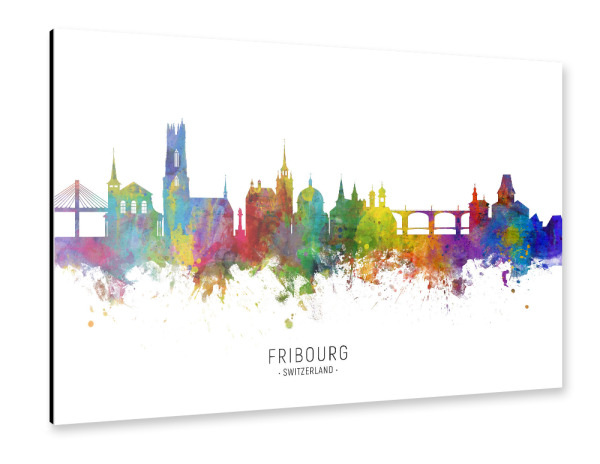 Alu-Dibond "Fribourg Switzerland Skyline txt" 30x20 cm artboxONE