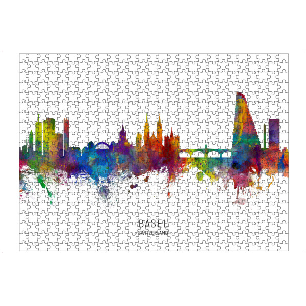 Puzzle Ravensburger "Basel Switzerland Skyline txt" artboxONE - Städte - Basel,Switzerland,Skyline,Cityscape,Stadtbild,Watercolor,Painting