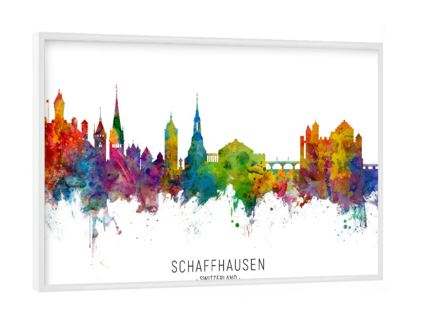 Poster mit weißem Rahmen "Schaffhausen Skyline txt" artboxONE - Städte - Schaffhausen,Switzerland,Skyline,Cityscape,Stadtbild,Watercolor,Painting