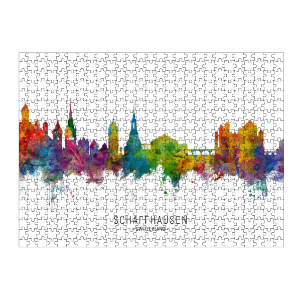Puzzle Ravensburger "Schaffhausen Skyline txt" artboxONE - Städte - Schaffhausen,Switzerland,Skyline,Cityscape,Stadtbild,Watercolor,Painting