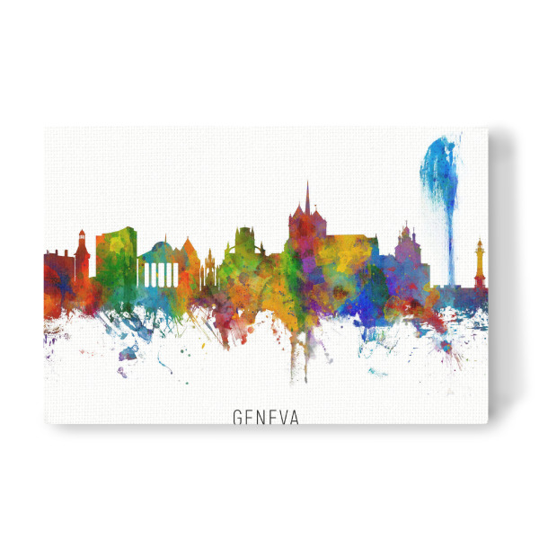 Leinwandbild "Geneva Switzerland Skyline txt" artboxONE - Städte - Geneva,Switzerland,Skyline,Cityscape,Stadtbild,Watercolor,Painting