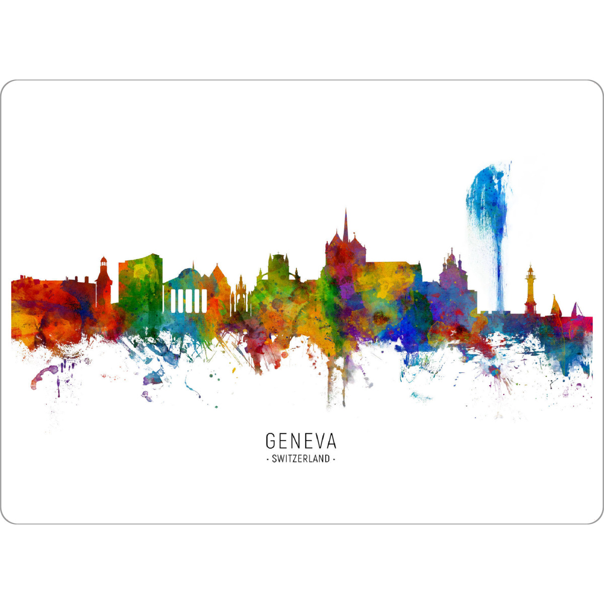 Tischset "Geneva Switzerland Skyline txt" artboxONE - Städte - Geneva,Switzerland,Skyline,Cityscape,Stadtbild,Watercolor,Painting - Bild geneva