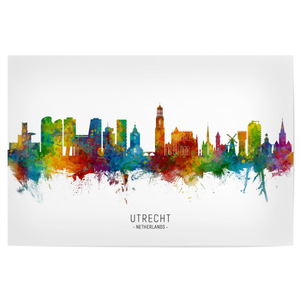 Poster 30x20 cm "Utrecht Netherlands Skyline txt" artboxONE - Städte - Utrecht,Netherlands,Skyline,Cityscape,Stadtbild,Watercolor,Painting