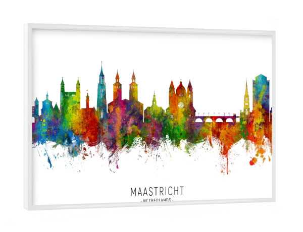 Poster mit weißem Rahmen "Maastricht Netherlands Skyline txt" artboxONE - Städte