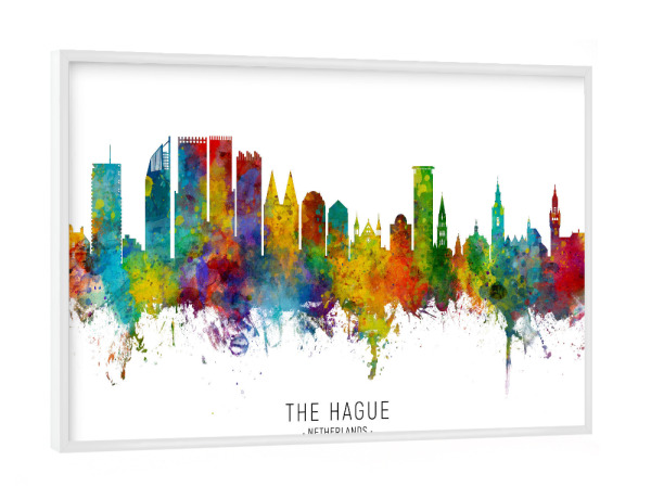Poster mit weißem Rahmen "The Hague Netherlands Skyline txt" artboxONE - Städte