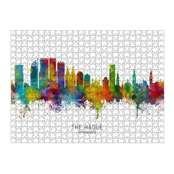 artboxONE Puzzle "The Hague Netherlands Skyline txt" artboxONE - Städte - The hague,Netherlands,Skyline,Cityscape,Stadtbild,Watercolor,Painting